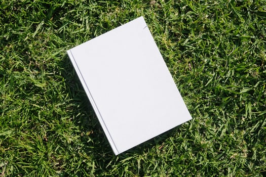 Mockup book cover on green grass background photo
