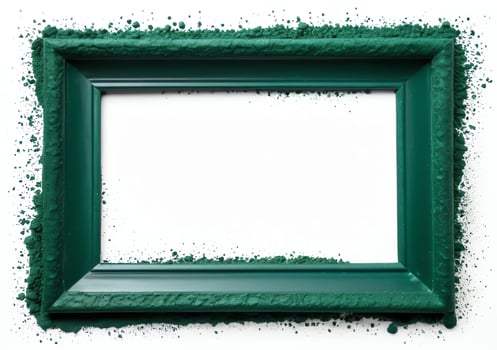 Dark green pigment powder frame border isolated on white background. High definition template with copy space. photo
