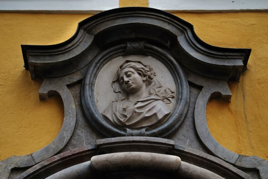 Bust of Mozarts sister Nannal at the entrance of Mozarts birth house, Salzburg, Austria photo
