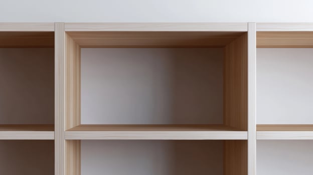 Modern wooden shelving unit with empty cubbies in contemporary home decor setting photo