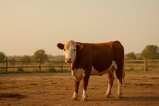 a cow standing in a dirt field photo