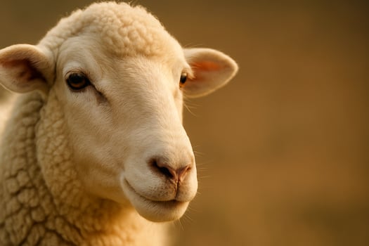 Close-Up Portrait of a Woolly Sheep in Warm Sunset Light photo