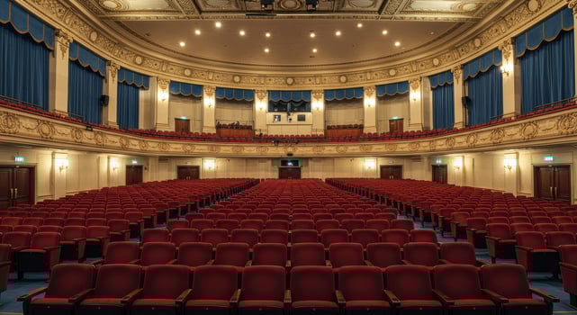 Large Empty Auditorium with Rows of Red Seats photo