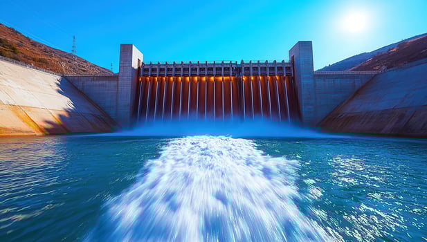 Water Flowing from Hydroelectric Power Dam photo