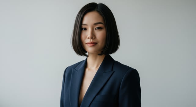 Portrait of Asian Businesswoman in Dark Blue Blazer photo