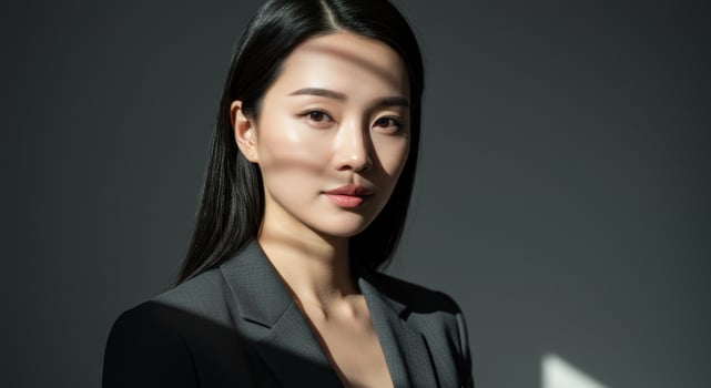 Asian Businesswoman Portrait with Sunlight Shadows photo