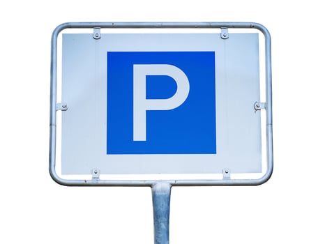 Iron sign for vehicle parking isolated on white background photo