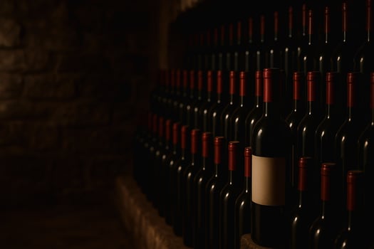 Vintage Wine Cellar with Red Sealed Bottles in Dim Lighting photo