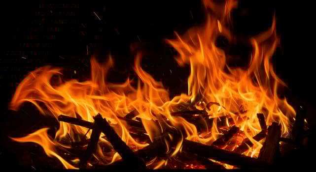 Burning Fire Flames with Wood photo