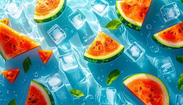 floating ice and watermelons in water photo
