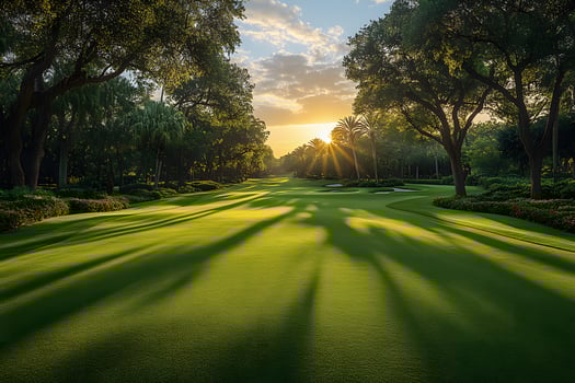 Scenic Sunset Over Lush Golf Course - Nature and Leisure Concept for Tranquil Retreat photo