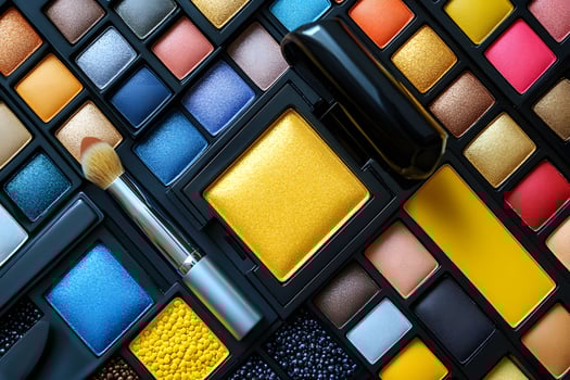Vibrant Makeup Palette and Brush for Beauty and Fashion Design Concepts photo