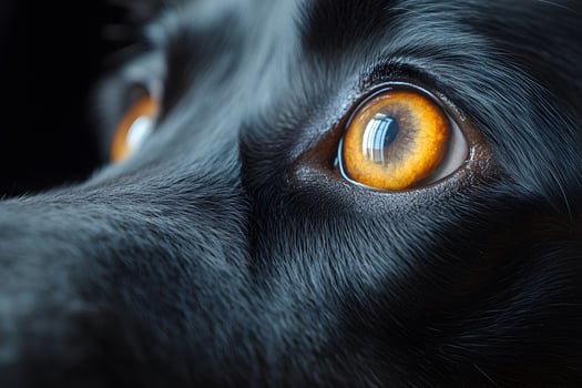 Captivating Close-Up of a Black Dog's Eyes Reflecting Light for Animal Photography photo