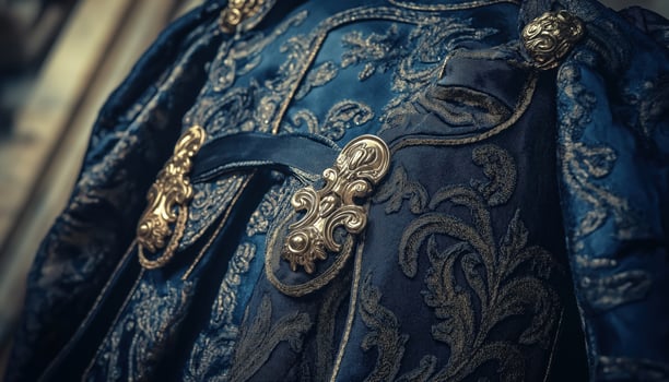 Elegant Renaissance Gown Detailed Embroidery and Gold Accents photo