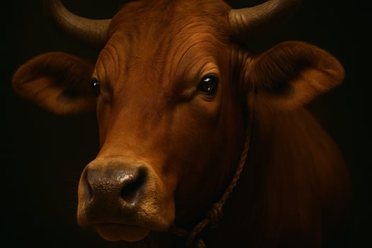 a close up of a cow with a black background photo