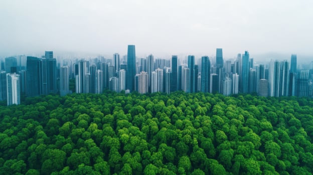 Urban Jungle Meets Lush Forest A Breathtaking Aerial View of Sustainable Harmony photo