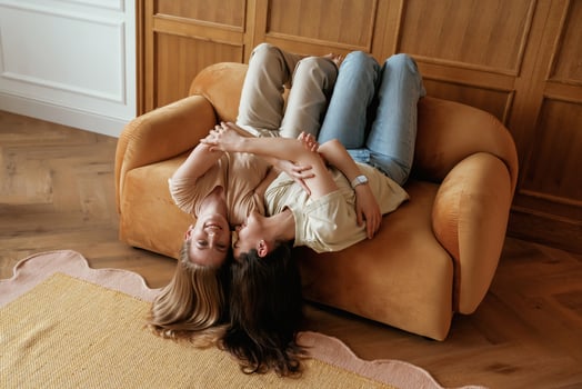 Best friends. Two happy young women are, indoors photo