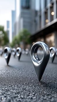 A map pin is in the middle of a street photo