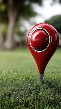 A red golf pin on the grass photo