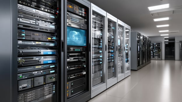 A row of servers in a data center photo