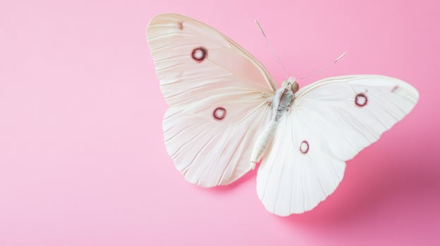 White butterfly on pink background photo
