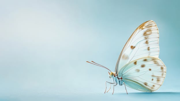Butterfly resting on a smooth blue surface photo