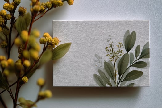 A small square of white paper with a small plant photo