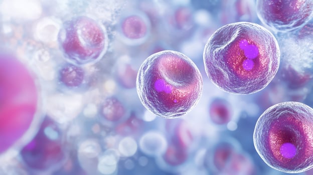 Colorful microscopic view of cells in motion photo