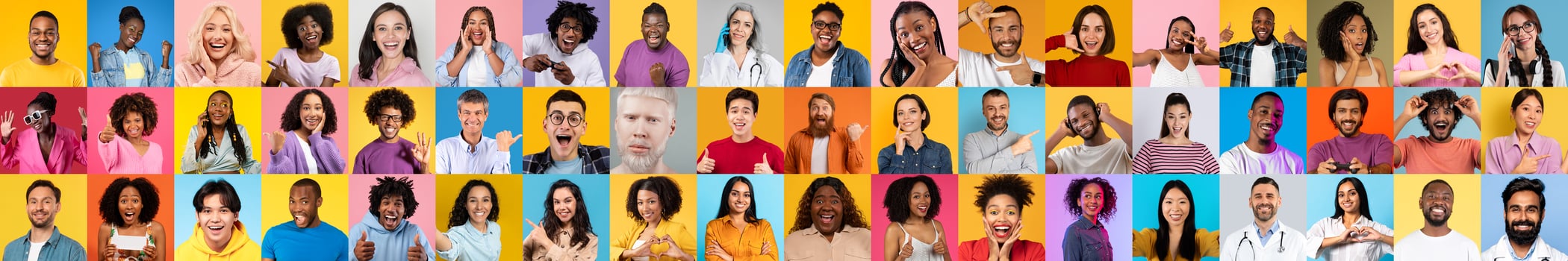 A lively collection showcasing diverse individuals expressing joy and happiness. photo