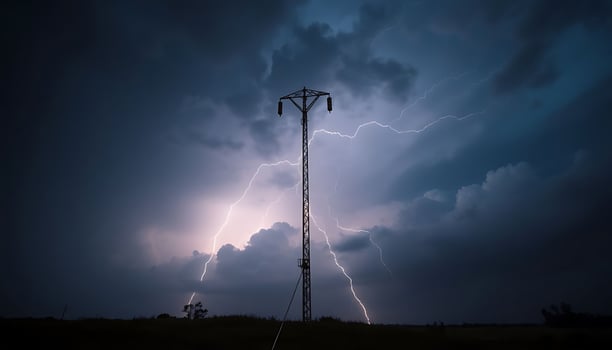 tower with a lot of lightning in the sky photo