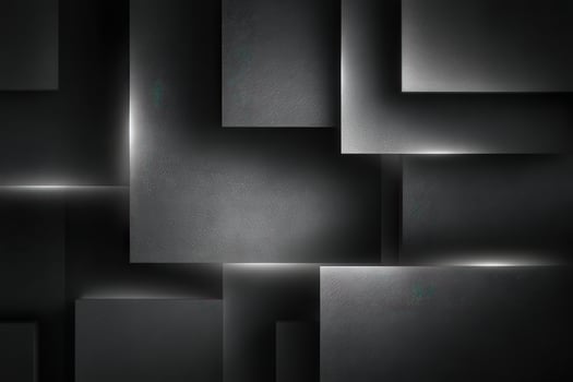 Dark geometric shapes interlock to create a striking abstract design. Soft lighting highlights edges, enhancing depth and texture, producing a modern artistic atmosphere. photo