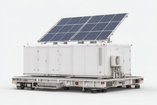 A compact solar energy generator is showcased, equipped with multiple solar panels on a roof structure. photo