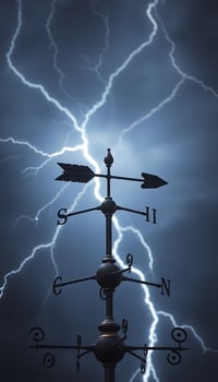weather vane with lightning in the background photo