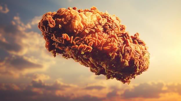 Crispy fried chicken against a dramatic sky. photo