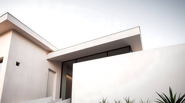 Minimalist architecture with flat roof modern design and white facade photo