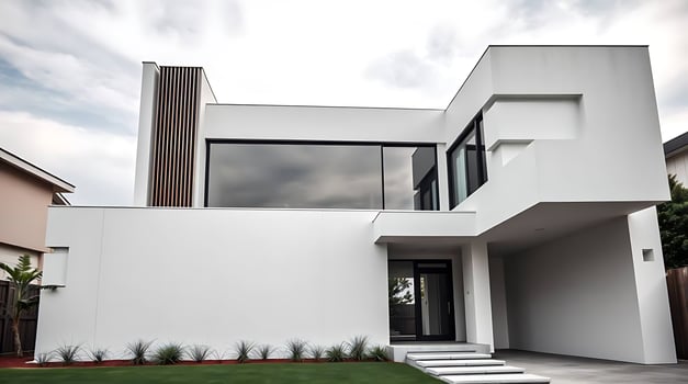 Sleek modern house exterior showcasing minimalist architecture and design photo