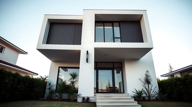 Modern minimalist home exterior design with architectural features photo