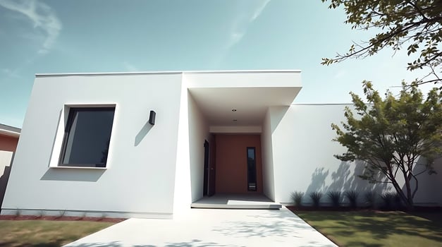 Modern minimalist house design with flat roof and clean lines facade photo