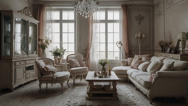 Elegant and inviting living room interior with classic furniture and soft lighting. photo