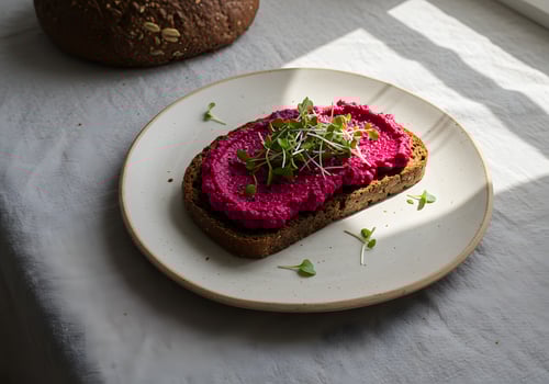 Beetroot hummus toast photo