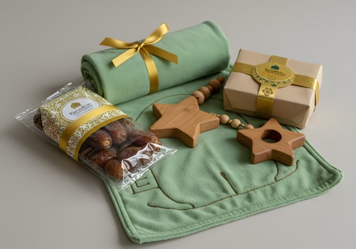 Baby gift set with swaddle blanket photo
