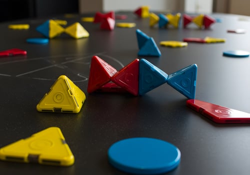 Colorful magnetic shapes on dark surface photo