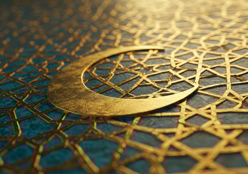 Golden crescent moon geometric pattern photo