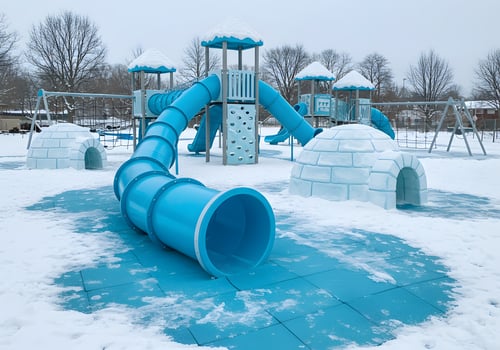 Winter playground slide with snow photo
