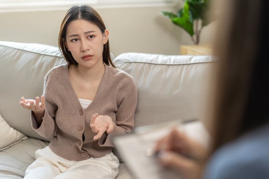 mental health problem is consulting. psychiatrist is recording the patient's condition for treatment. encouragement, love and family problem, bipolar , depression patient, protect suicide photo