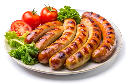 Grilled Sausages on a Plate with Vegetables photo