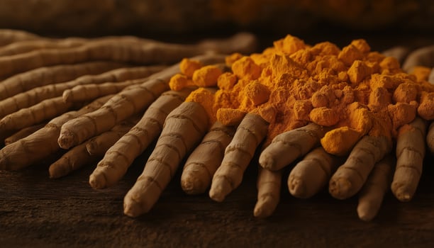 Ashwagandha Roots and Powder Close-up on Wood, Herbal Remedy, Ayurveda photo