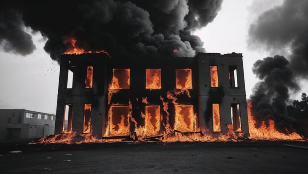 Building engulfed in intense flames representing disaster and crisis photo