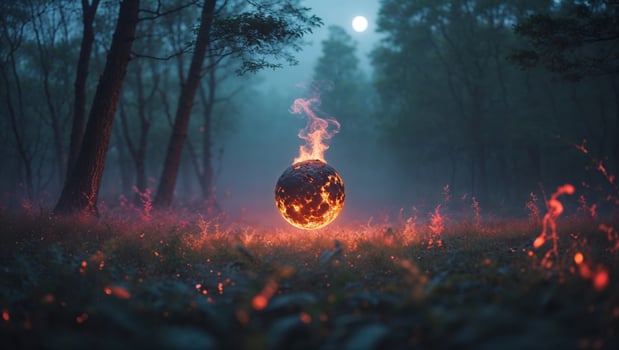 A fire ball in the middle of a forest photo