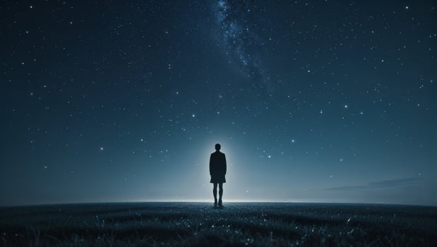 A man standing alone in the middle of a field at night photo